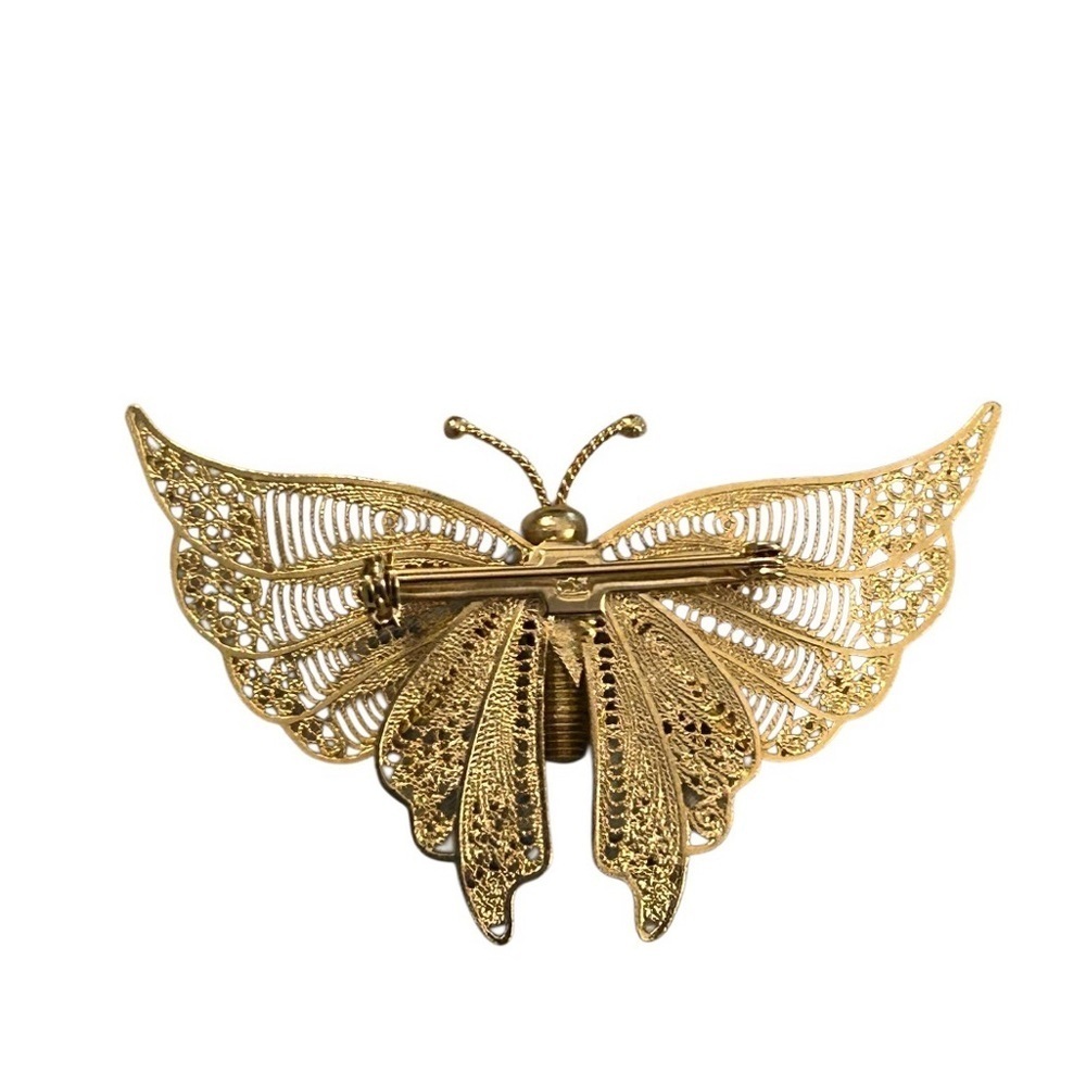 Vintage 1970’s brass filigree butterfly brooch with Articulating wings - Picture 4 of 9